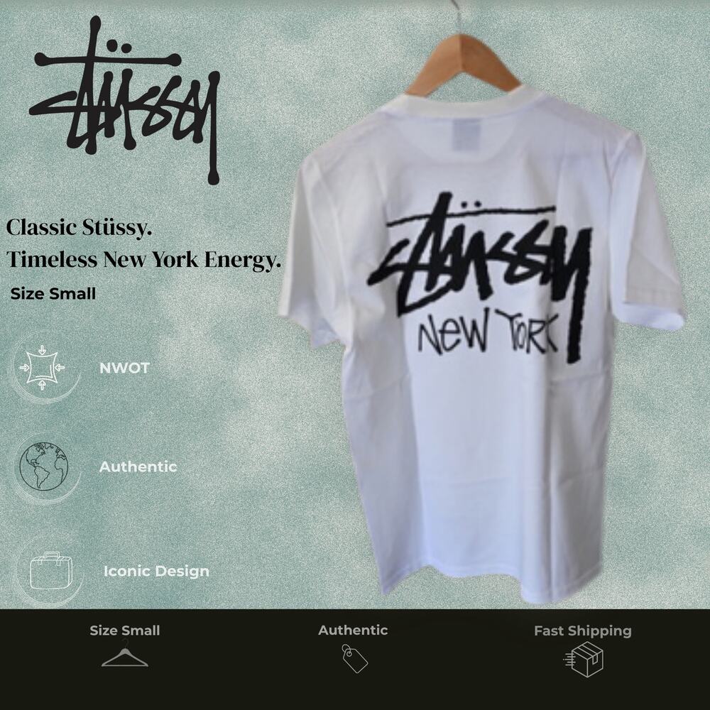 Stüssy New York Chapter Tee White Black Logo Tee Men S NWOT - Picture 3 of 4